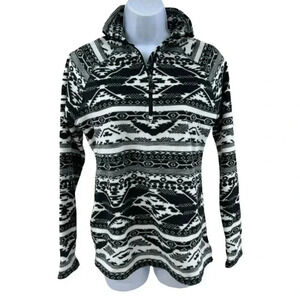 Eddie bauer quarter zip fleece black white aztec print pullover sweater size XS